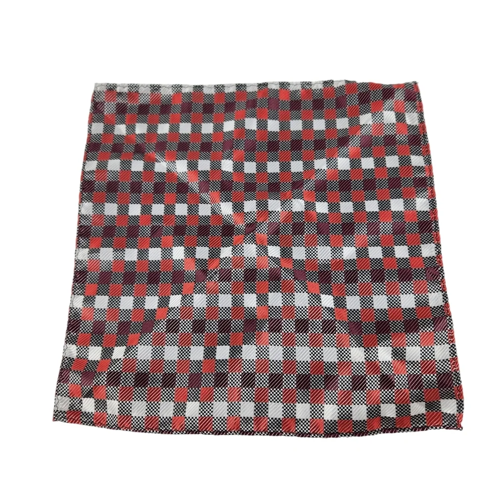 Bergamo New York Diamond Pattern Black Orange Mens Necktie with Pocket Square